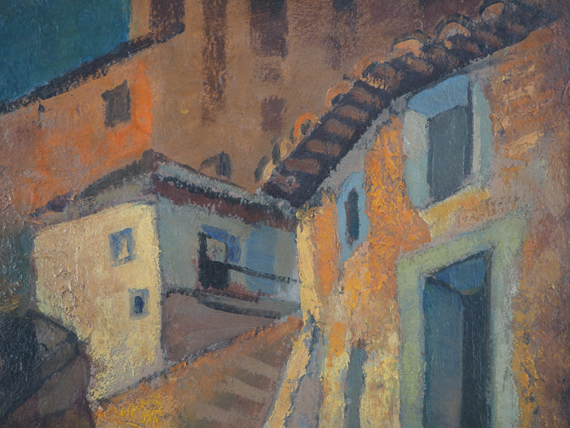 Louis TOFFOLI : Vieux village en Espagne, Huile sur toile signée