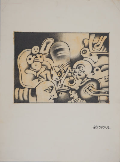 René ARTOZOUL : L'homme à la tête de quille, Dessin original (photo de détail 2) - Crédit photo : Galerie Art.Paris