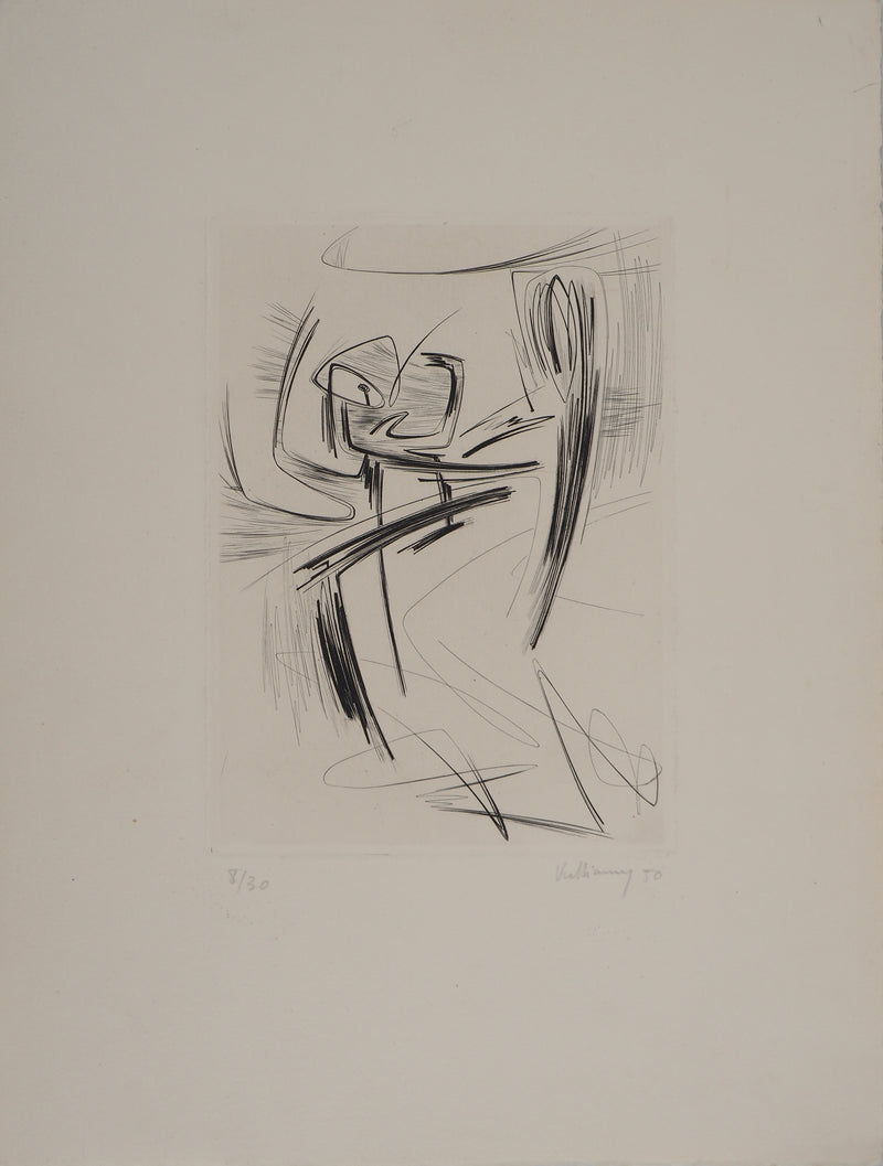 Gérard VULLIAMY : Composition dynamique, Gravure originale (photo de détail 2) - Crédit photo : Galerie Art.Paris