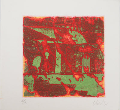 Richard RAVEN CHESTER : Composition en vert et rouge, Gravure originale (vue générale) - Crédit photo : Galerie Art.Paris
