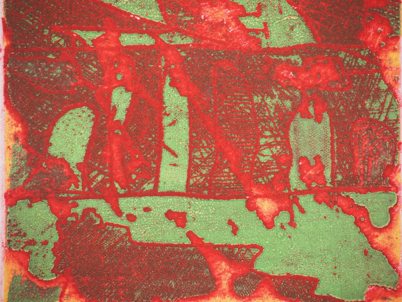 Richard RAVEN CHESTER : Composition en vert et rouge, Gravure originale (photo de détail 5) - Crédit photo : Galerie Art.Paris