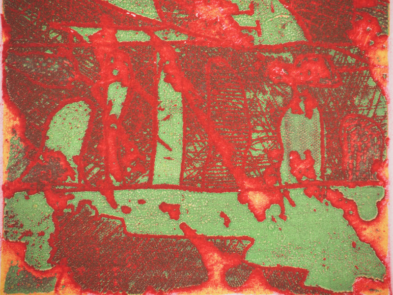 Richard RAVEN CHESTER : Composition en vert et rouge, Gravure originale (photo de détail 6) - Crédit photo : Galerie Art.Paris