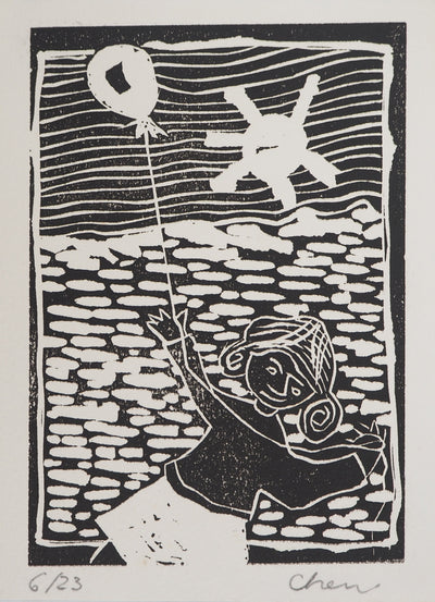 Richard RAVEN CHESTER : Petite fille au ballon, Lithographie originale (vue générale) - Crédit photo : Galerie Art.Paris
