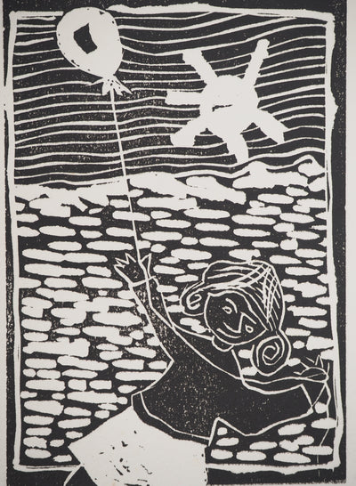 Richard RAVEN CHESTER : Petite fille au ballon, Lithographie originale (photo de détail 2) - Crédit photo : Galerie Art.Paris