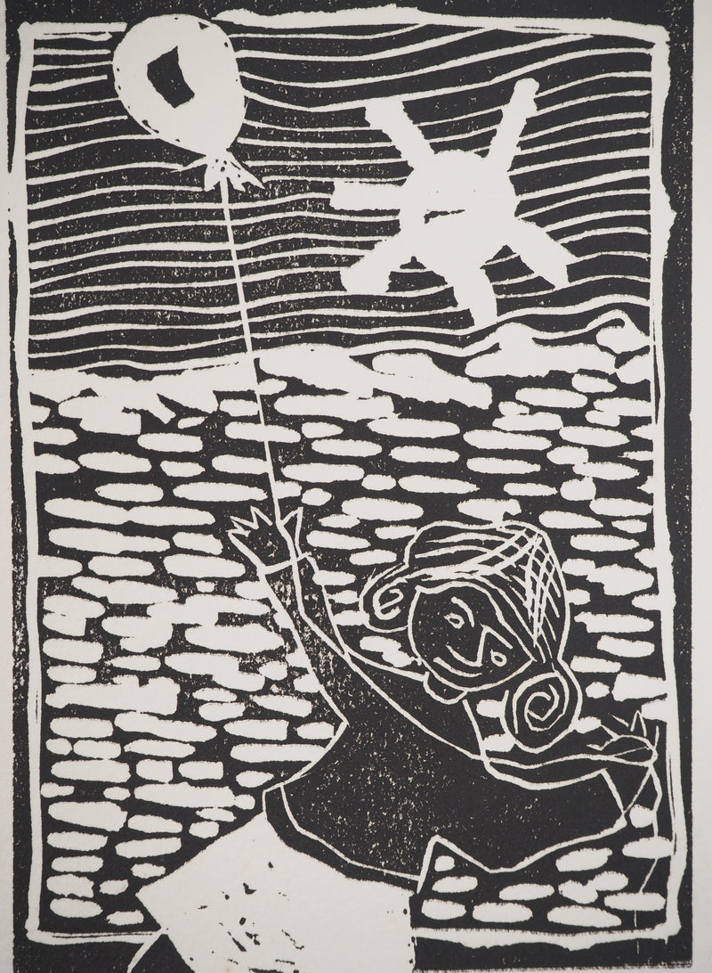 Richard RAVEN CHESTER : Petite fille au ballon, Lithographie originale (photo de détail 2) - Crédit photo : Galerie Art.Paris