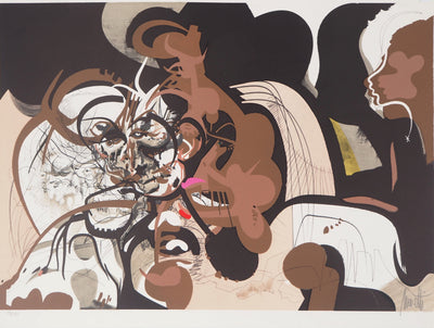 Raymond MORETTI : Visages entremêlés, Lithographie originale (vue générale) - Crédit photo : Galerie Art.Paris