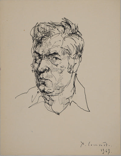 Yves-Jean COMMERE : Portrait masculin, Dessin original (vue générale) - Crédit photo : Galerie Art.Paris