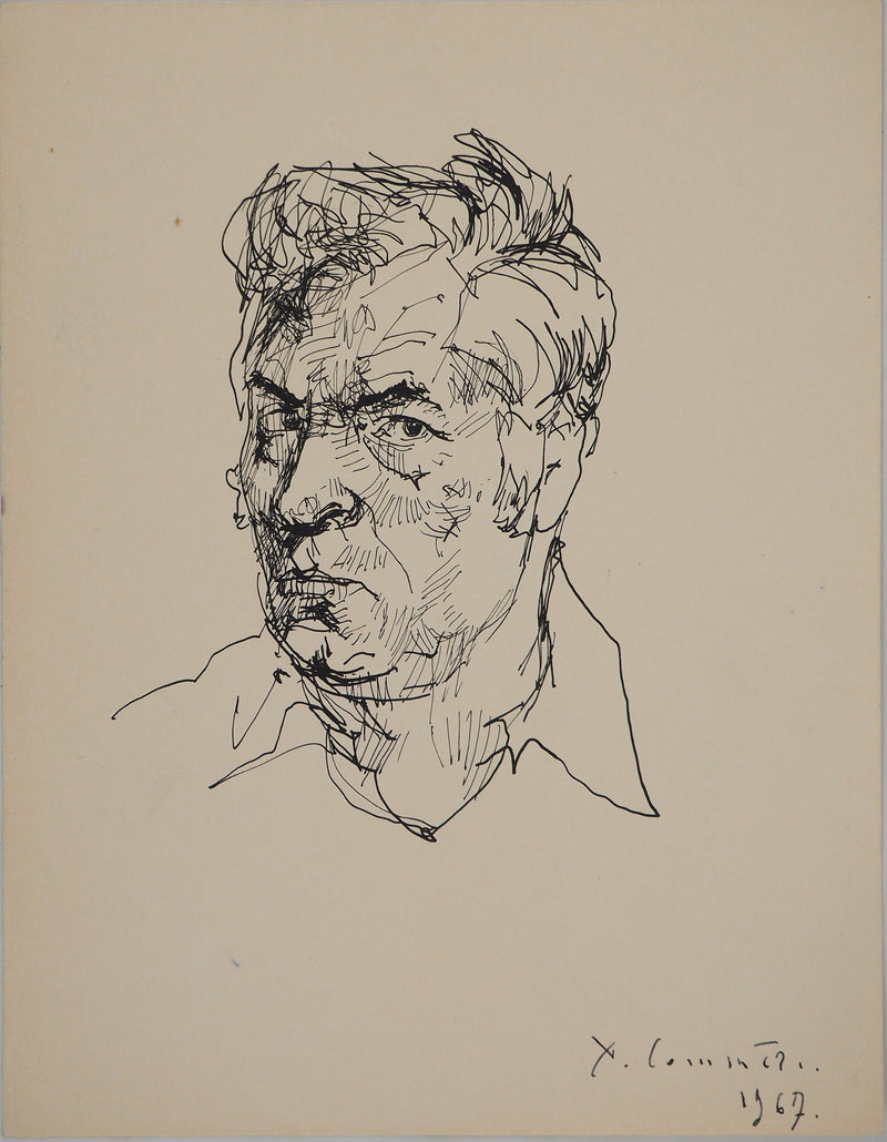 Yves-Jean COMMERE : Portrait masculin, Dessin original (vue générale) - Crédit photo : Galerie Art.Paris