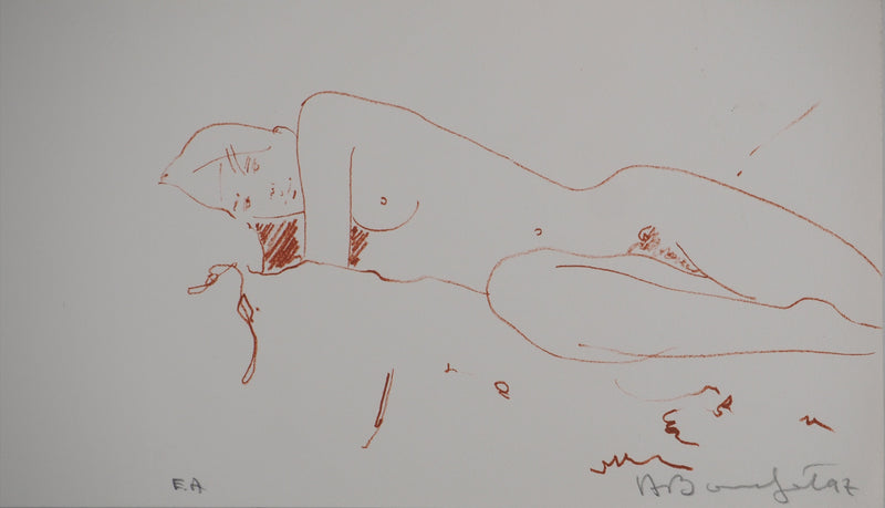 Alain BONNEFOIT : Nu allongé, Lithographie originale (vue générale) - Crédit photo : Galerie Art.Paris