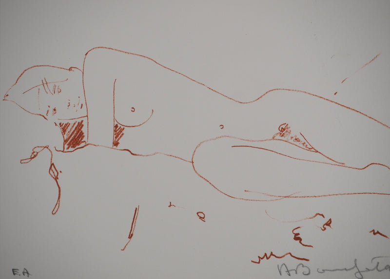 Alain BONNEFOIT : Nu allongé, Lithographie originale (photo de détail 2) - Crédit photo : Galerie Art.Paris