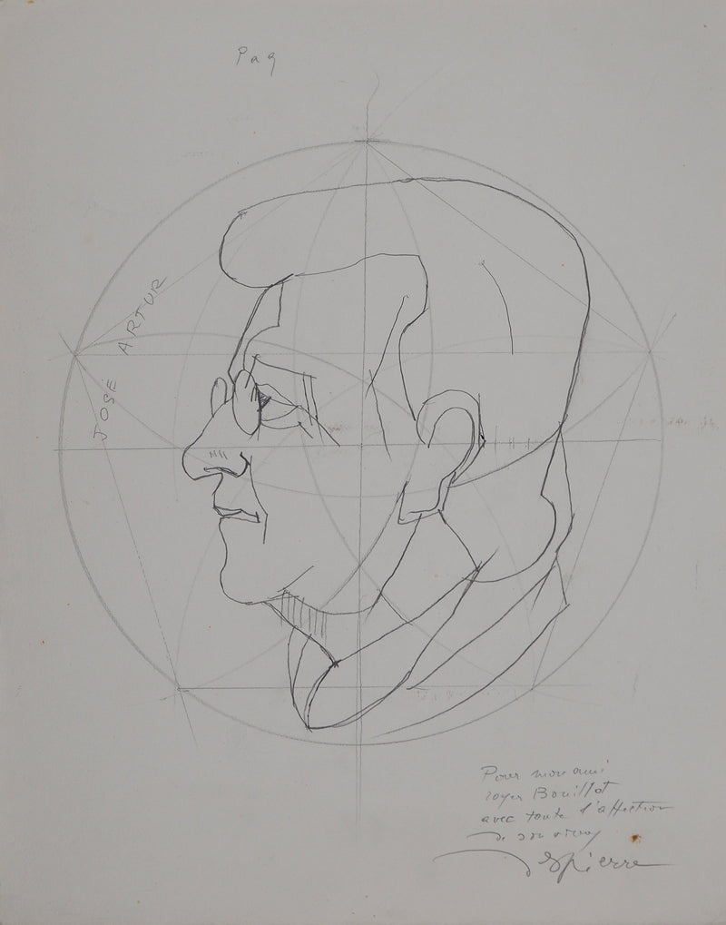 Jacques DESPIERRE : Portrait de José Artur, Dessin original (vue générale) - Crédit photo : Galerie Art.Paris