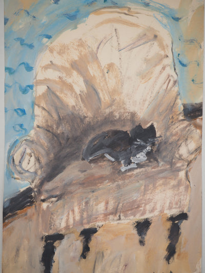 Pierre CHRISTIN : Le chat au fauteuil, Gouache originale (photo de détail 2) - Crédit photo : Galerie Art.Paris