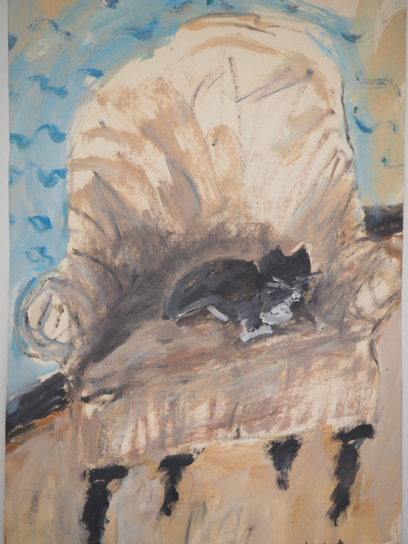 Pierre CHRISTIN : Le chat au fauteuil, Gouache originale (photo de détail 2) - Crédit photo : Galerie Art.Paris