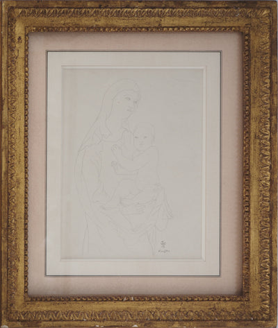 Léonard Tsuguharu FOUJITA : Vierge à l'enfant, c, Dessin original (photo de détail 3) - Crédit photo : Galerie Art.Paris