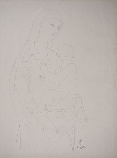 Léonard Tsuguharu FOUJITA : Vierge à l'enfant, c, Dessin original (vue générale) - Crédit photo : Galerie Art.Paris