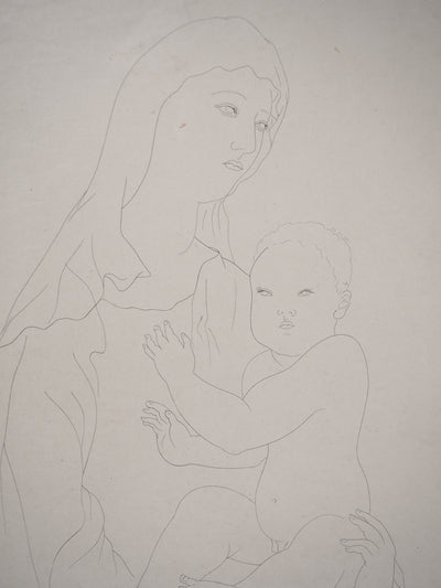 Léonard Tsuguharu FOUJITA : Vierge à l'enfant, c, Dessin original (photo de détail 7) - Crédit photo : Galerie Art.Paris