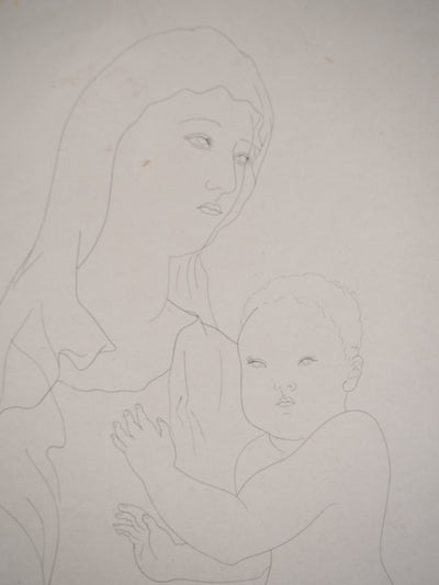 Léonard Tsuguharu FOUJITA : Vierge à l'enfant, c, Dessin original (photo de détail 4) - Crédit photo : Galerie Art.Paris