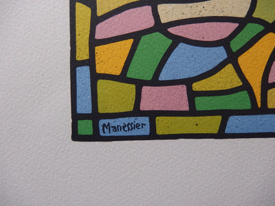 Alfred MANESSIER : Vitrail, Lithographie originale signée