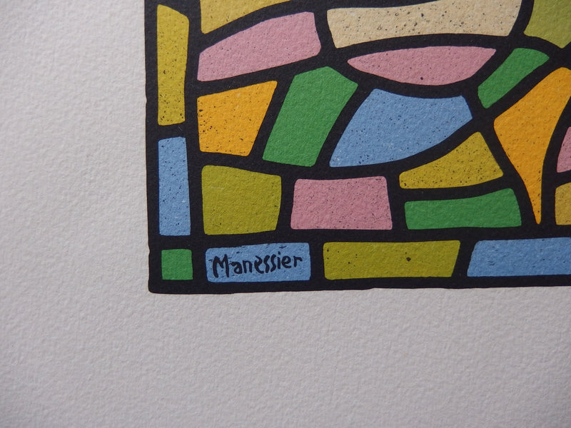 Alfred MANESSIER : Vitrail, Lithographie originale signée