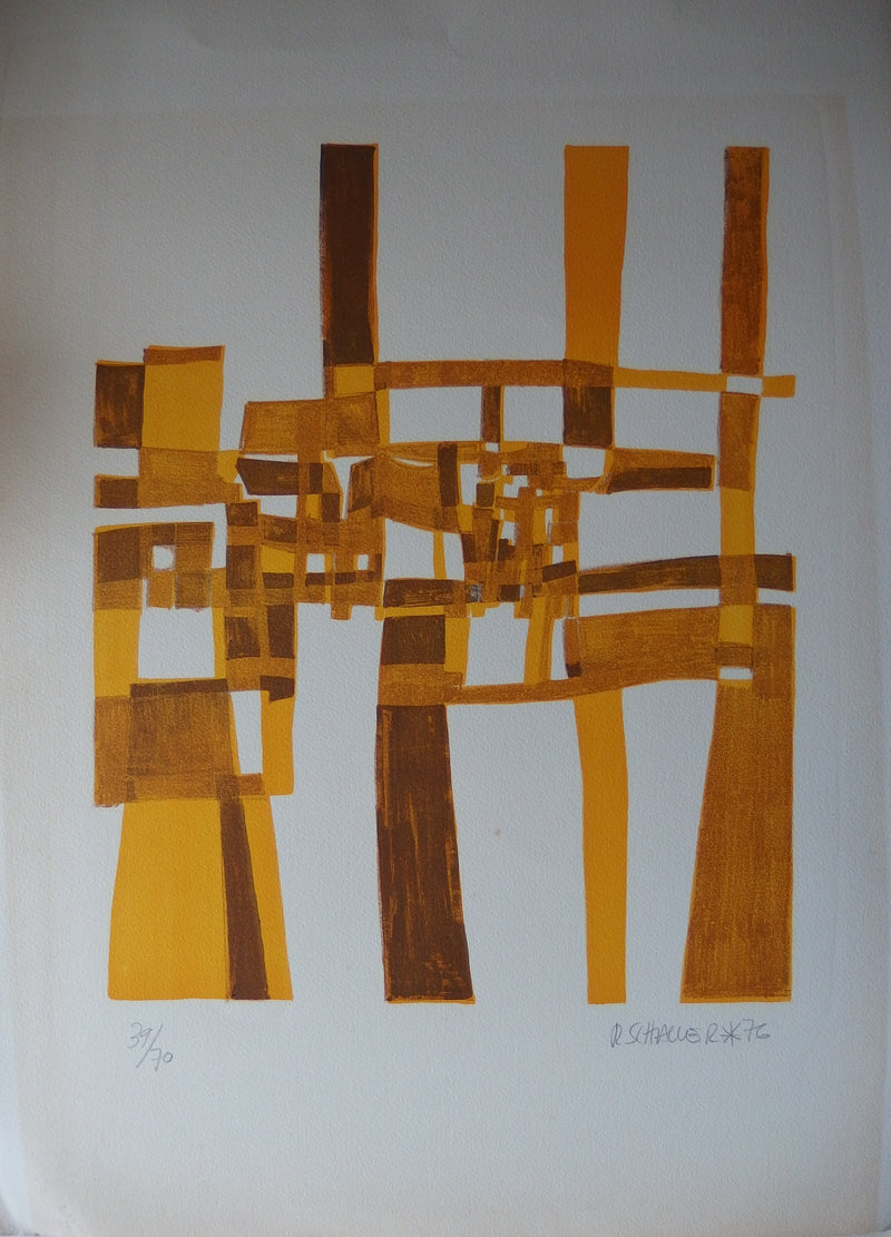 Robert SCHALLER : Lignes jaunes entrecroisées, Lithographie originale signée