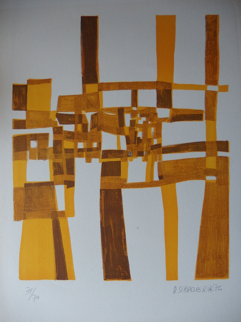 Robert SCHALLER : Lignes jaunes entrecroisées, Lithographie originale signée