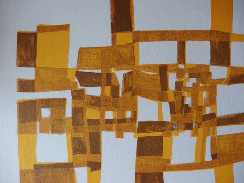 Robert SCHALLER : Lignes jaunes entrecroisées, Lithographie originale signée