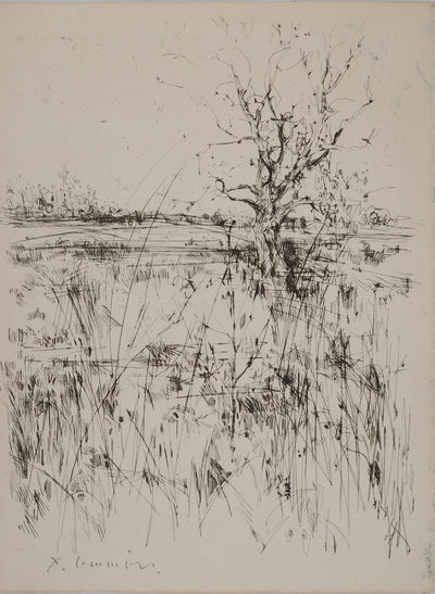 Yves-Jean COMMERE : Le champs à l'arbre, Gravure originale (vue générale) - Crédit photo : Galerie Art.Paris