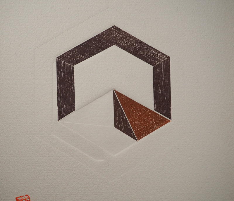 Blaise SIMON BALAZS : Hexagone en violet,, Gravure originale (photo de détail 2) - Crédit photo : Galerie Art.Paris