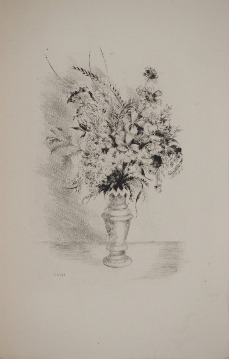 Camille BERG : Bouquet au vase, Gravure originale (photo de détail 2) - Crédit photo : Galerie Art.Paris