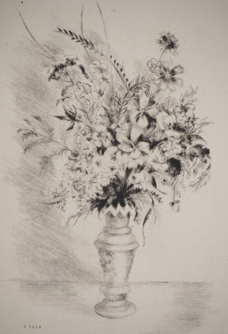 Camille BERG : Bouquet au vase, Gravure originale (vue générale) - Crédit photo : Galerie Art.Paris