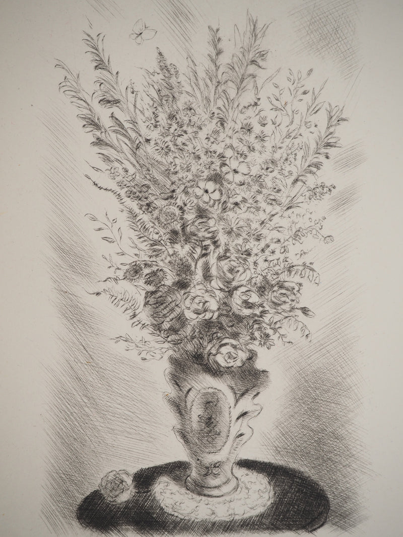 Michel CIRY : Bouquet au papillon, Gravure originale (vue générale) - Crédit photo : Galerie Art.Paris