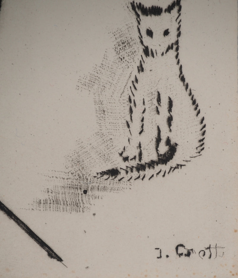 Jean-Joseph CROTTI : Coquelicots et le chaton, Gravure originale (photo de détail 2) - Crédit photo : Galerie Art.Paris