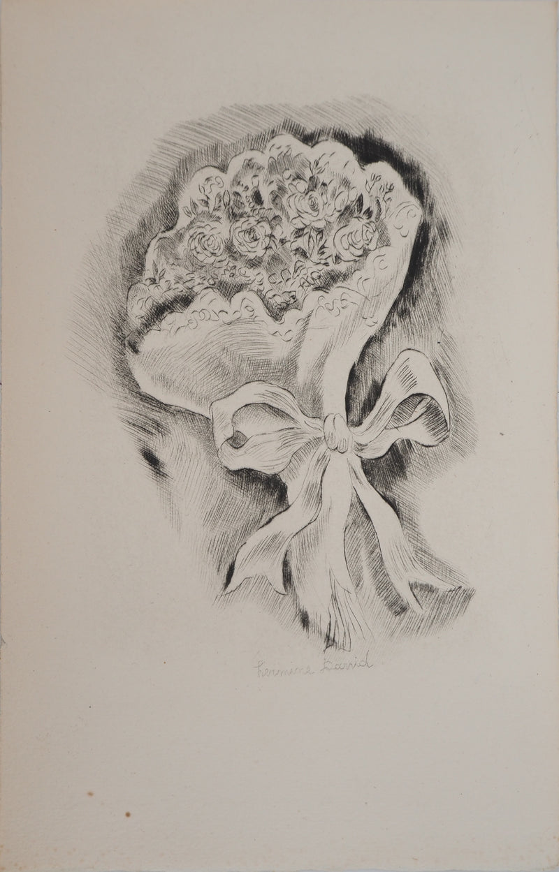 Hermine DAVID : Le bouquet de la mariée, Gravure originale (photo de détail 2) - Crédit photo : Galerie Art.Paris