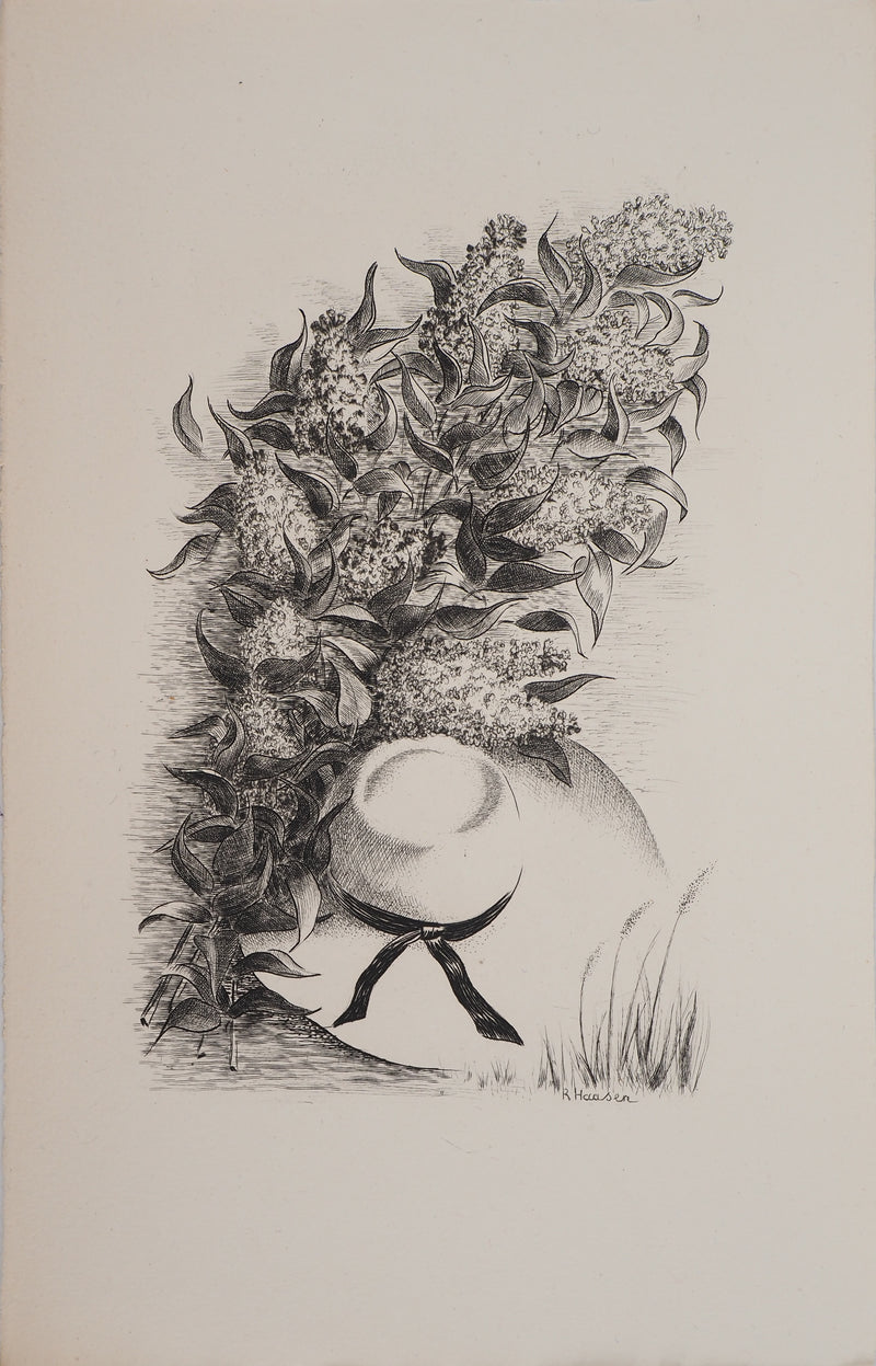 Raymond HAASEN : Chapeau et Glycine, Gravure originale (photo de détail 2) - Crédit photo : Galerie Art.Paris