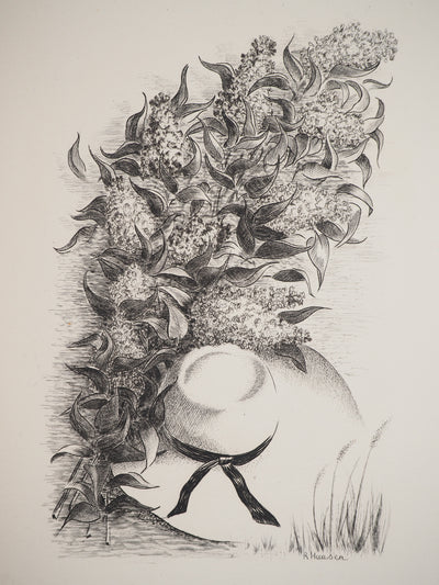 Raymond HAASEN : Chapeau et Glycine, Gravure originale (vue générale) - Crédit photo : Galerie Art.Paris