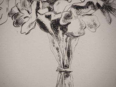 Robert LOTIRON : Le bouquet de fleurs blanches, Gravure originale (photo de détail 4) - Crédit photo : Galerie Art.Paris