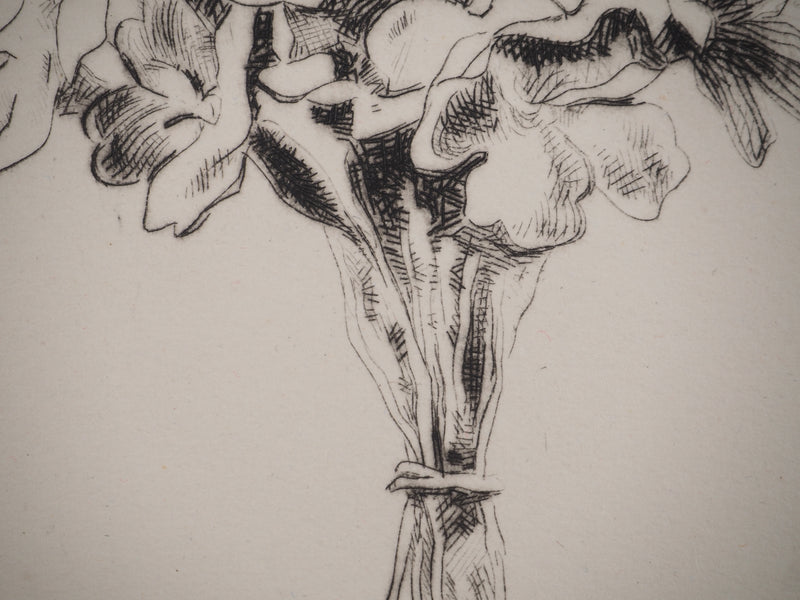 Robert LOTIRON : Le bouquet de fleurs blanches, Gravure originale (photo de détail 4) - Crédit photo : Galerie Art.Paris