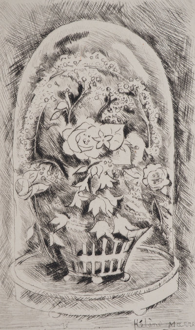 Hélène MARRE : Fleurs sous cloche, Gravure originale (vue générale) - Crédit photo : Galerie Art.Paris