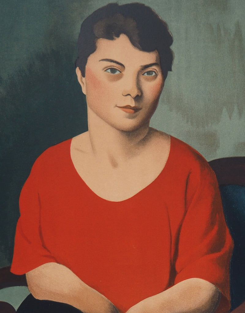 Roger DE LA FRESNAYE : Femme en rouge, Lithographie originale (photo de détail 4) - Crédit photo : Galerie Art.Paris