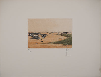 Bernard LOUEDIN : Bretagne, Marée basse, Gravure originale (vue générale) - Crédit photo : Galerie Art.Paris