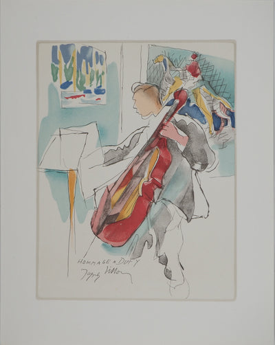 Jacques VILLON : Le violoncelliste, Lithographie originale (photo de détail 2) - Crédit photo : Galerie Art.Paris