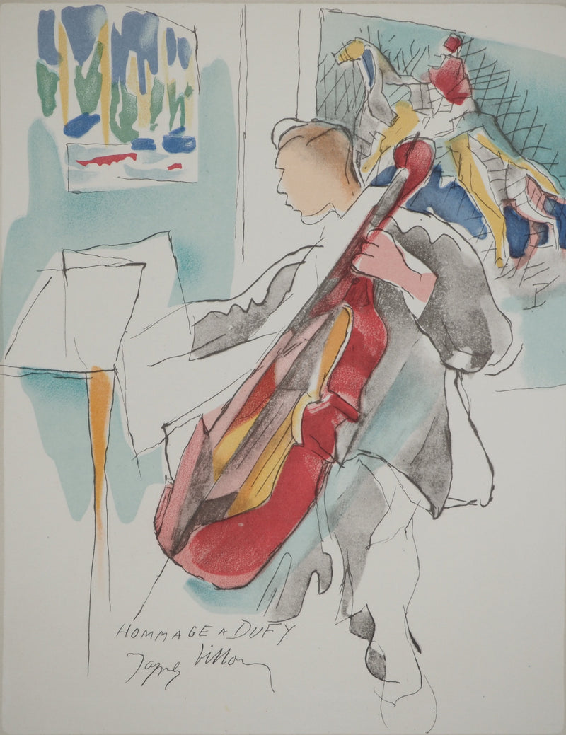 Jacques VILLON : Le violoncelliste, Lithographie originale (vue générale) - Crédit photo : Galerie Art.Paris