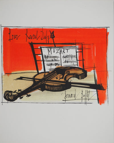 Bernard BUFFET : Mozart, Nature morte au violo, Lithographie originale (vue générale) - Crédit photo : Galerie Art.Paris