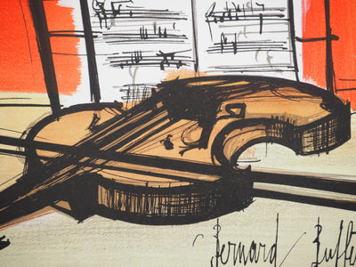 Bernard BUFFET : Mozart, Nature morte au violo, Lithographie originale (photo de détail 5) - Crédit photo : Galerie Art.Paris