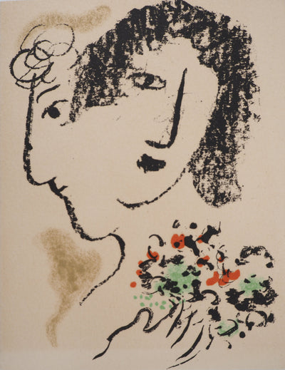 Marc CHAGALL : Double visage au bouquet, Lithographie originale (vue générale) - Crédit photo : Galerie Art.Paris