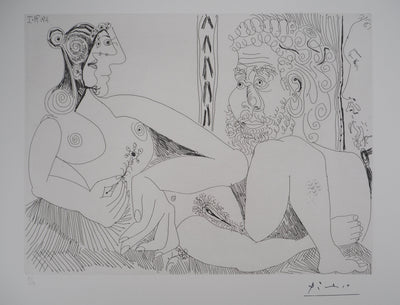 Pablo PICASSO : Femme aux fleurs et portrait de barbu, avec Degas de profil, Gravure originale (photo de détail 3) - Crédit photo : Galerie Art.Paris