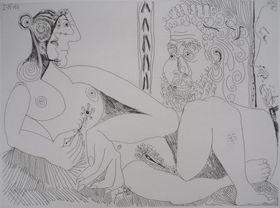 Pablo PICASSO : Femme aux fleurs et portrait de barbu, avec Degas de profil, Gravure originale (photo de détail 4) - Crédit photo : Galerie Art.Paris
