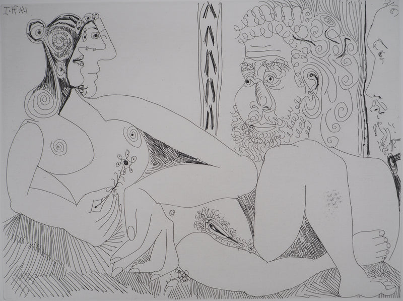 Pablo PICASSO : Femme aux fleurs et portrait de barbu, avec Degas de profil, Gravure originale (photo de détail 4) - Crédit photo : Galerie Art.Paris