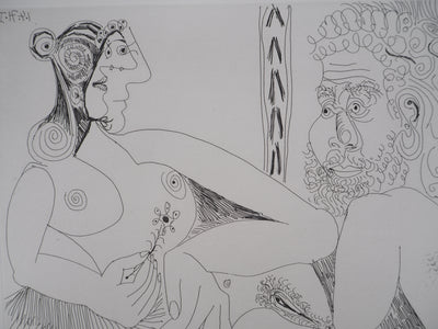 Pablo PICASSO : Femme aux fleurs et portrait de barbu, avec Degas de profil, Gravure originale (photo de détail 5) - Crédit photo : Galerie Art.Paris