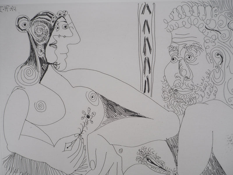 Pablo PICASSO : Femme aux fleurs et portrait de barbu, avec Degas de profil, Gravure originale (photo de détail 5) - Crédit photo : Galerie Art.Paris